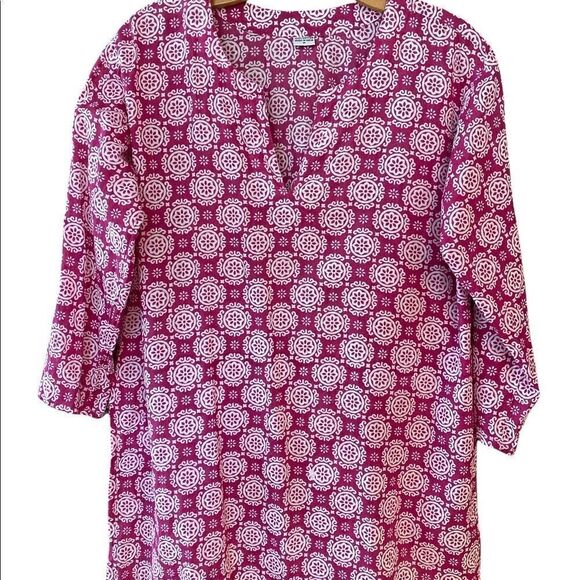 Pink SwimSuit Cover 100% Cotton V-Neck Indian Design 3/4 Sleeves Lightweight - Picture 1 of 6